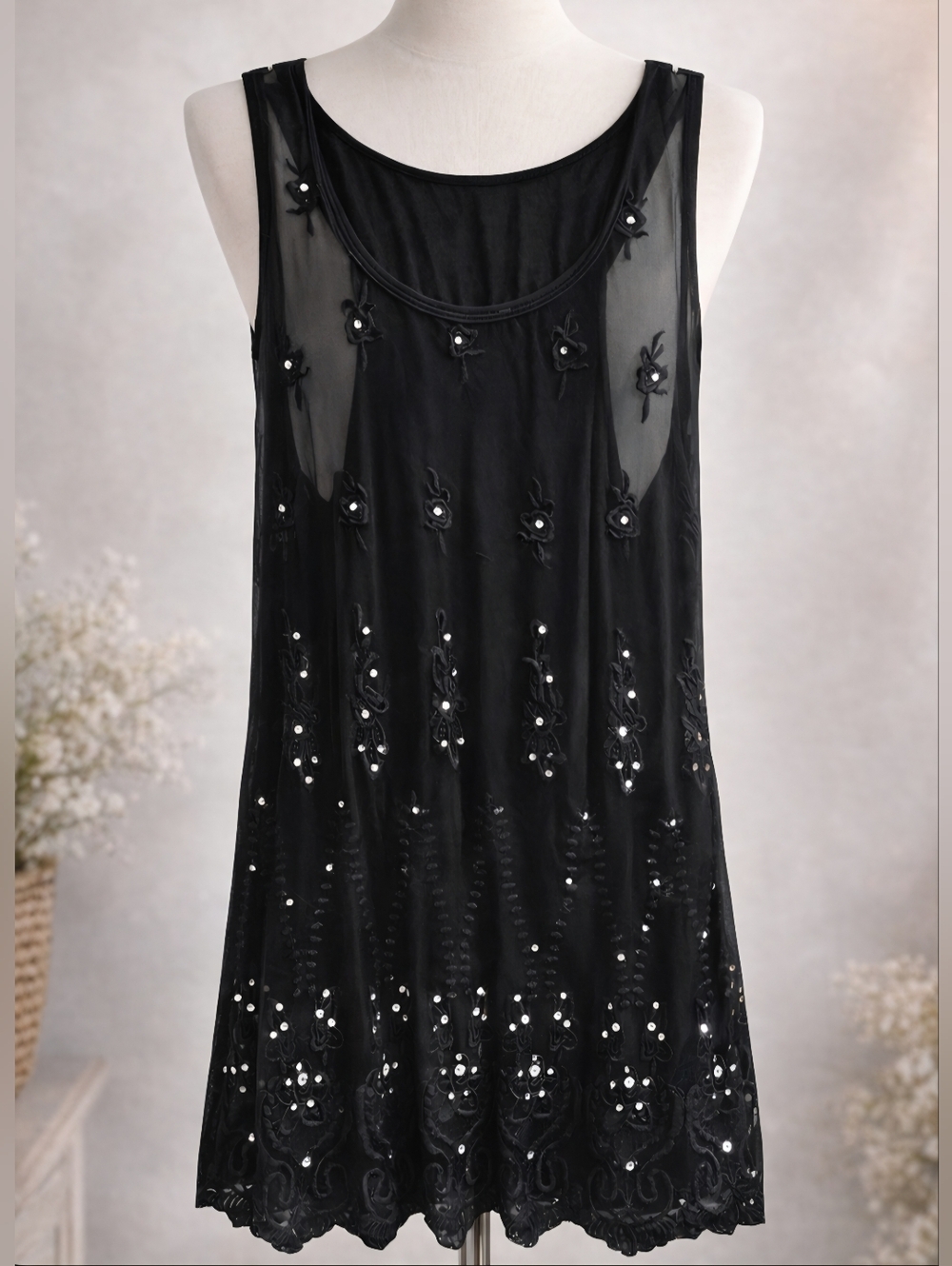 Elegant Black Embroidered Women's Top